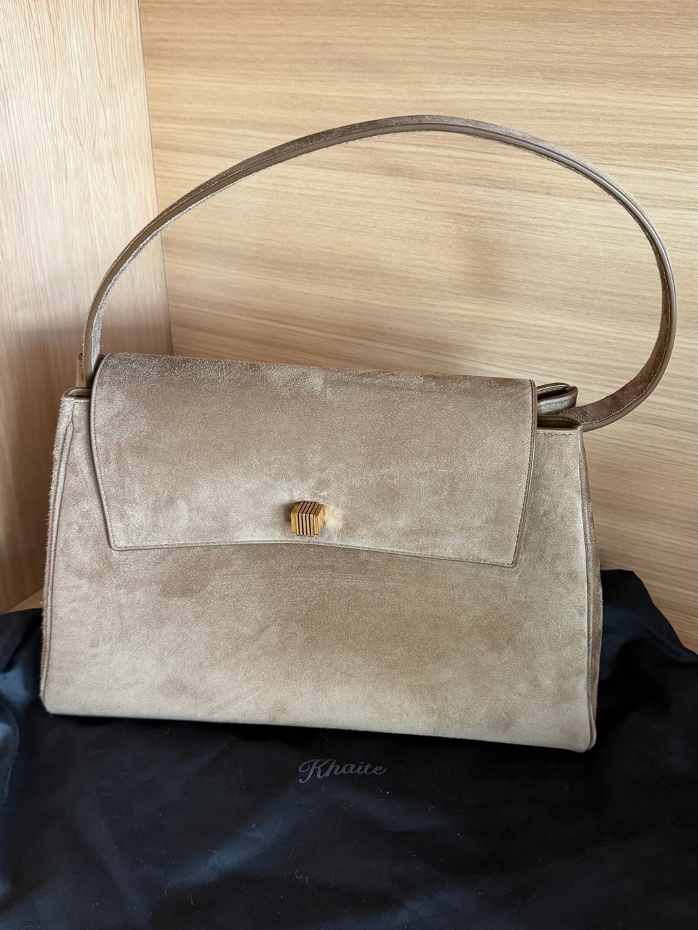 KHAITE AUDREY TOP HANDLE BAG in Mud Suede NEW